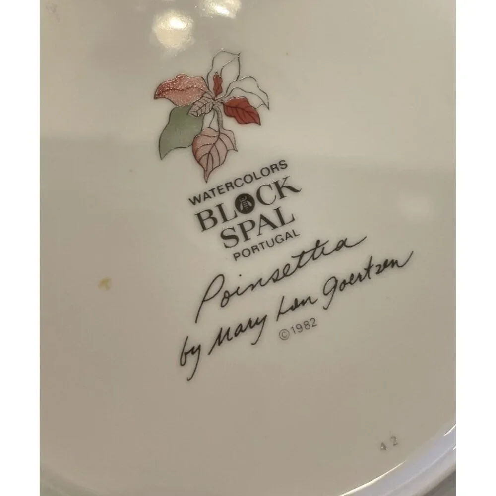 Block Spal Watercolors Poinsettia Salad Plates‎ Plate 7.5” 1982 Set Of 4 Vintage